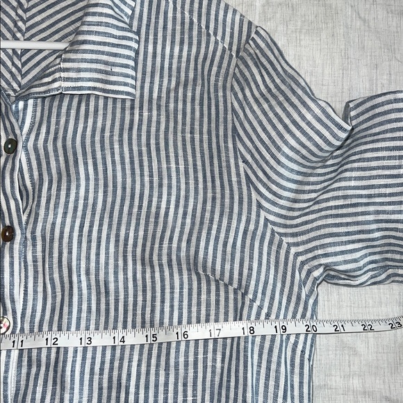 Lintico Madison 100% Linen Shirt Dress Womens Size M Blue Stripe Lagenlook Boho - Picture 6 of 10